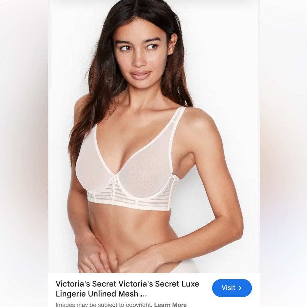 Victoria's Secret Luxe Lingerie Unlined Mesh Bra - White 32DD NWT Free panty